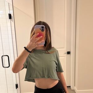 aerie Olive Cropped Tee with Lettuce Hem